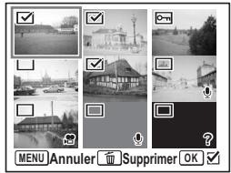 PENTAX OPTIO S12 - Suppression des images et des fichiers son sélectionnés (à partir de l'affichage neuf imagettes) - 2