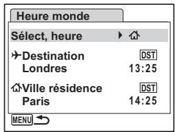 PENTAX OPTIO W60 - Affichage de l'heure de la destination sur l'écran (Sélect, heures) - 1