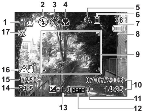 PENTAX OPTIO W60 - Affichage normal en mode capture d'images fixes - 1