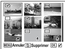 PENTAX OPTIO W60 - Suppression des images et des fichiers son sélectionnés (à partir de l'affichage neuf imagettes) - 3