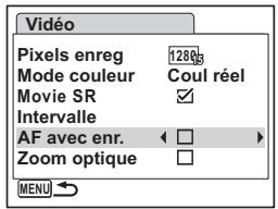 PENTAX OPTIO W60 - Choix de la méthode de mise au point pour l'enregistrement de séquences video - 1
