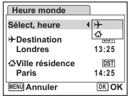 PENTAX OPTIO W60 - Affichage de l'heure de la destination sur l'écran (Sélect, heures) - 2