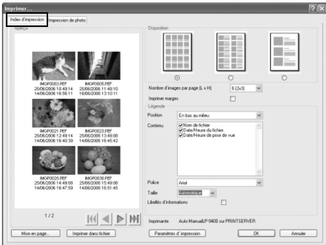 PENTAX PHOTO BROWSER 3 - Sélectionnéz l'onglet [Index d'impression]. - 1