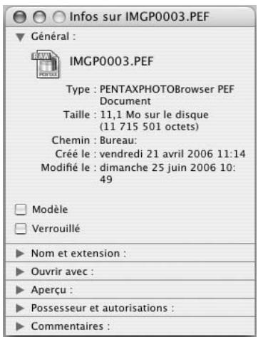 PENTAX PHOTO BROWSER 3 - Affichage des propriétés des dossiers/fichiers image - 3