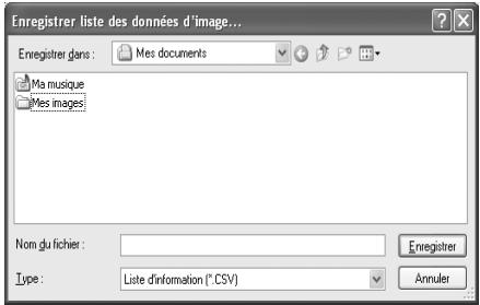 PENTAX PHOTO LABORATORY 3 - Sélectionnez la commande [Enregistrer liste des données d'image] dans le menu [Outils] de la fenêtre du logiciel PENTAX PHOTO Browser 3 ou cliquez sur l'icone de la barre d'outils. - 1