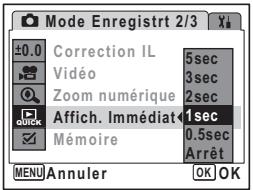 PENTAX OPTIO E30 - Réglage de la durée de l'affichage immédiat (Affich. Immédiat) - 1