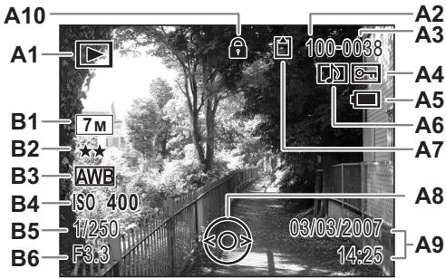 PENTAX OPTIO E30 - Affichage plein écran en mode lecture d'images fixes (Toutes les indications sont affichées ici à des fins explicatives.) - 1
