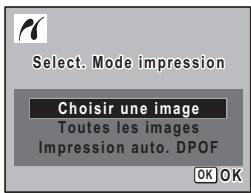 Select. Mode impression Choisir une image Toutes les images Impression auto. DPOF OK OK