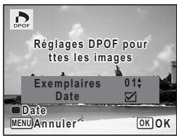 Réglages DPOF pour ttes les images Exemplaires 01# Date Date MENU Annuler OK OK