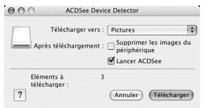 ACDSee Device Detector Télécharger vers : Pictures Après téléchargement : Supprimer les images du périphérique Lancer ACDSee Éléments à 3 télécharger : Annuler Télécharger