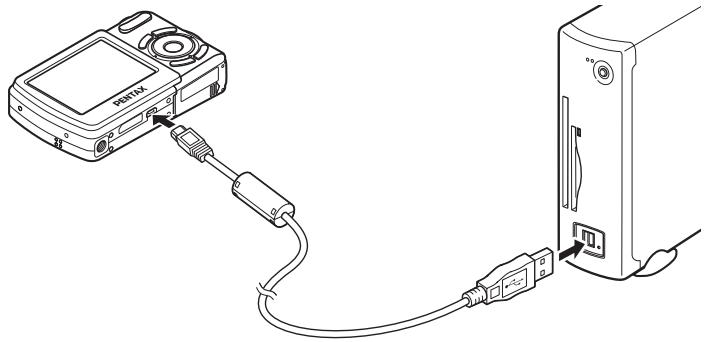 PENTAX OPTIO E70 - L'appareil étant hors tension, raccordez-le à l'ordinateur PC Windows à l'aide du câble USB fourni. - 1