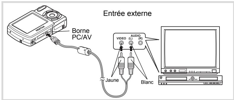 Entrée externe Borne PC/AV VIDEO (L) AUDIO (R) Jaune Blanc