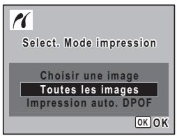 Select. Mode impression Choisir une image Toutes les images Impression auto. DPOF OK OK