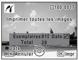 Imprimer toutes les images Exemplaires 01 Date Total 28 Date MENU Annuler OK Impr