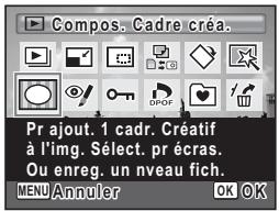 Compos. Cadre créa. Pr ajout. 1 cadr. Créatif à l'img. Sélect. pr écras. Ou enreg. un niveau fich. MENU Annuler OK OK