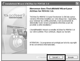 InstallShield Wizard d'ACDSee for PENTAX 3.0 AcdSee 9 Commander de prince Biennversus dans l'InstallShield Wizard pour ACDSee for PENTAX 3.0. ACDSee for PENTAX 3.0 peut functionner à côte des autres versiones : CACSee installées sur votre drogu pour. Pendant, pour maximiser les confits portentes, il est recommandable de dispositif une version précédente de ACDSee avant de producir à cette installation. l'InstallShield(R) Wizard va installer ACDSee for PENTAX 3.0 sour votre système. Pour continue, diquez sur Suivant. ATTENTION : Ce programme est protébe par la loi du copyright les conventions internationales. < Prédiction > Subant > Annuler