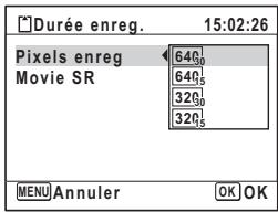 Durée enreg. 15:02:26 Pixels enreg 640 Movie SR 640 320 320 MENU Annuler OK OK