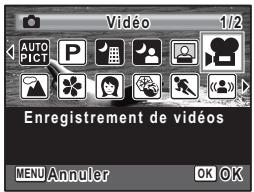 Vidéo 1/2 AUTO PICT P Enregistrement de vidéos MENU Annuler OK OK