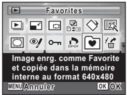 Favorites Image enrg. comme Favorite et copiée dans la mémoire interne au format 640x480 MENU Annuler OK OK