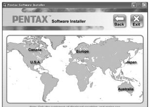 PENTAX™ Software Installer Back Exit Canada Europe U.S.A.Japan Australia