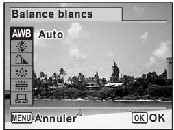Balance blancs AWB Auto MENU Annuler OK OK