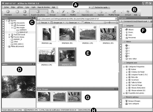 2001/07-07 - ACDSee for PINTAX 3.0 Eicher Edit Artist Copy Cycle Page de données Help Recherche rapide Président Haut Acquire des photos Envayer Coler Modifier Diaparama auto Imprimer Modifier Image InTouch Help Bureau Mes documents Mis m Marique Mes images 100PENTX 2009-07-07 Photo de travail Favorites réseau EMSPCK_fj Other RAW_860111 Media document C:\Documents and Settings\administrator\Mes documents\Mes images\2009-07-07 Trier par • Grouper par • Classer par • Altcher IMSP0001.JPG IMSP0004.JPG IMSP0011.JPG IMSP0012.JPG IMSP0013.JPG IMSP0014.JPG E F Correspond à tout/inspeinte qui Célégrines Albums Divers Leuves Personnes Values 1 2 3 4 5 Sans valeur Célégrines auto Câtelennes fréquentes Autore Crôteur de l'objet Longueur facile (1.5x) Photo clats Ouverture Taille du fichier Type de footage Vitesse éclairation Vitesse éclairée ISO Propriétés de la photo Éléments spéciaux Banque d'images Sans catégorie D Total 6 éléments (11,6 Mio) IMSP0014.JPG 1,9Mio, Date de modification 07/07/2009 20:26:18 32/4x24/48x24h G H