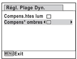 Régl. Plage Dyn. Compens.htes lum □ Compens° ombres ◀ ▶ MENU Exit