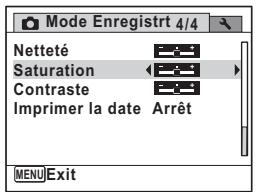 Mode Enregistrt 4/4 Netteté Saturation Contraste Imprimer la date Arrêt MENU Exit