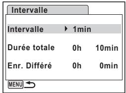 Intervalle Intervalle ▶ 1min Durée totale 0h 10min Enr. Différé 0h 0min MENU →