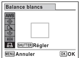 Balance blancs AWB SHUTTER Régler MENU Annuler OK OK