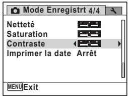 Mode Enregistrt 4/4 Netteté Saturation Contraste Imprimer la date Arrêt MENU Exit