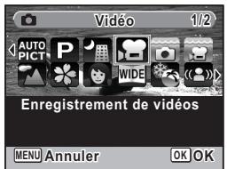 Vidéo 1/2 AUTO PICTR P WIDE Enregistrement de vidéos MENU Annuler OK OK