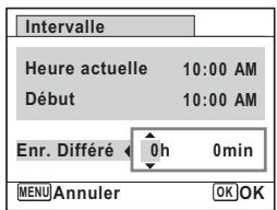 Intervalle Heure actuelle 10:00 AM Début 10:00 AM Enr. Différé ← 0h 0min MENU Annuler OK OK