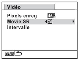 Vidéo Pixels enreg 1280 Movie SR Intervalle MENU