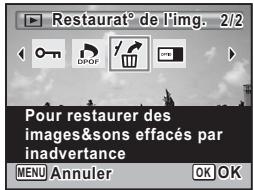 Restaurat° de l'img, 2/2 Pour restaurer des images&sons effacés par inadvertence MENU Annuler OK OK