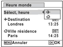 Heure monde Select, heure Destination Londres 13:25 Ville résidence Paris 14:25 MENU Annuler OK OK