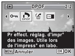 DPOF 2/2 Pr effect. réglag. d'impr° des images. Utile lors de l'impress° en labo. MENU Annuler OK OK