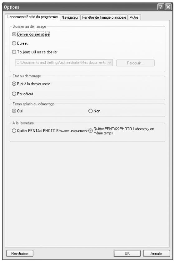 PENTAX PHOTO BROWSER - Sélectionnez la commande [Options] dans le menu [Outils] de la fenêtre du logiciel PENTAX PHOTO Browser. Vous pouvez également cliquer sur l'icône de la barre d'outils. - 1