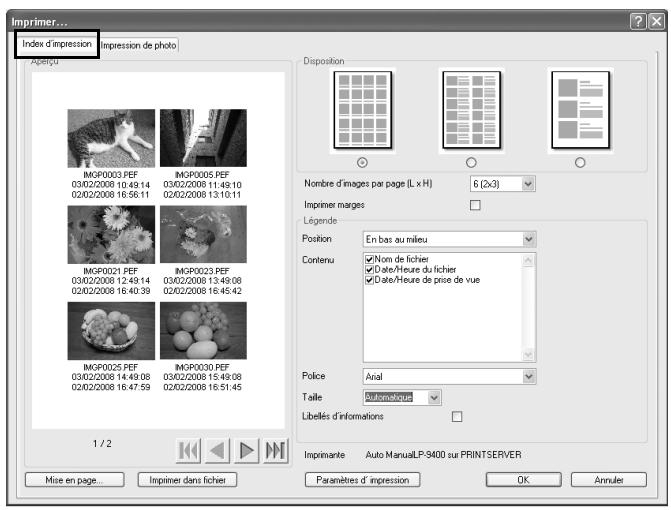 PENTAX PHOTO BROWSER - Sélectionnez l'onglet [Index d'impression]. - 1