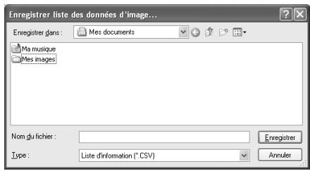PENTAX PHOTO BROWSER - Sélectionnez la commande [Enregistrer liste des données d'image] dans le menu [Outils] de la fenêtre du logiciel PENTAX PHOTO Browser ou cliquez sur l'icône de la barre d'outils. - 1