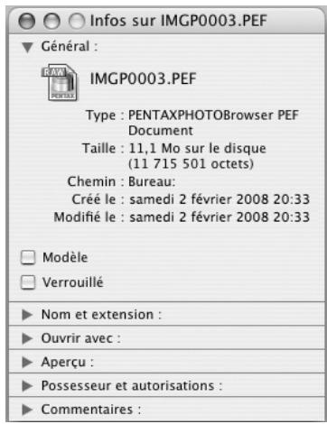 PENTAX PHOTO BROWSER - Affichage des propriétés des dossiers/fichiers image - 3