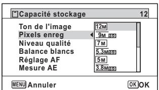 PENTAX OPTIO W90 - Utilisez le bouton de navigation (▲▼) pour changer le nombre de pixels enregistrés. - 1