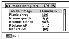 PENTAX OPTIO W90 - Utilisations des menus - 7
