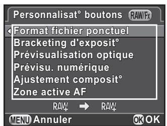 PENTAX K-30 - Sélectionnez [personnalisat° boutons] dans le menu [mode pr. de vue 4] et appuyez sur le bouton de navigation (▶). - 2