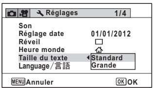 PENTAX OPTIO WG-2 GPS - Réglage de la taille du texte du menu - 1