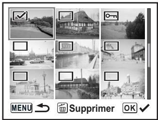 PENTAX K100D SUPER - Utilisez le bouton de navigation (▲▼) pour déplacer le cadre jusqu'aux images à supprimer et appuyez sur le bouton OK. - 1