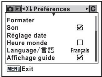 PENTAX K100D SUPER - Sélectionnez le menu [☒ Préférences] à l'aide du bouton de navigation (◀▶). - 1
