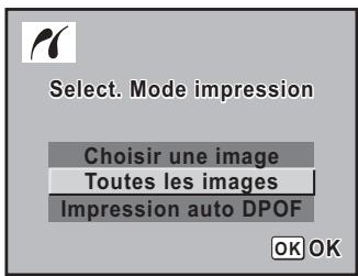 PENTAX K100D SUPER - Utilisez le bouton de navigation (▲▼) pour sélectionner [Toutes les images] dans le menu PictBridge. - 1