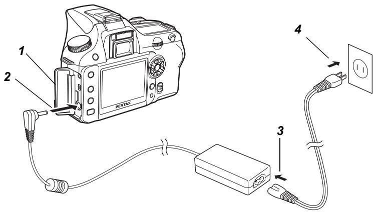 PENTAX K100D SUPER - Utiliser l'adaptateur secteur (optionnel) - 1