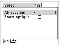 PENTAX OPTIO W30 - Sélection de la méthode de mise au point pour l'enregistrement de séquences vidéo - 1